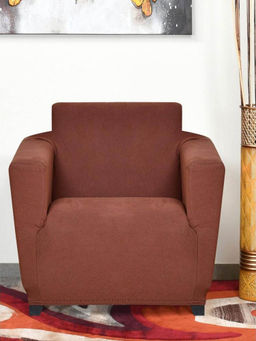 At Home by Nilkamal - stretchable 1 Seater Jacquard Knit Sofa Cover|Set of 1 - 80 x 60 cm|Brown