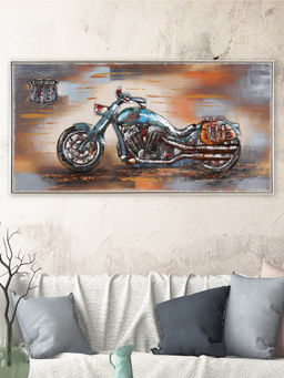 At Home by Nilkamal - Embossed Cruiser Bike Wall Painting|Set of 1|Size - 140 cm x 75 cm|Gold