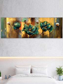 At Home by Nilkamal - Embossed Flowers Wall Painting|Set of 1|Size - 150 cm x 50 cm|Emrald