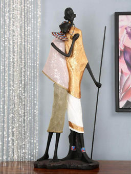 At Home by Nilkamal - Tribal Couple Polyresin Floor Showpiece Black