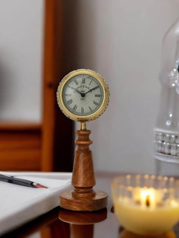 At Home by Nilkamal - Jali Tower Table Clock Brown