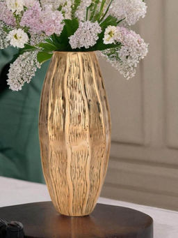 At Home by Nilkamal - Ripple Oval Large Metal Vase Gold
