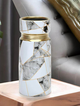 At Home by Nilkamal - Marble With Gold Ring Ceramic Vase Black
