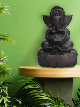 At Home by Nilkamal - Ganesha On Lotus Water Fountain Brown