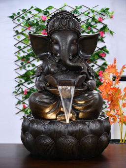 At Home by Nilkamal - Maha Ganesha On Lotus Water Fountain Brown