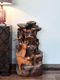 At Home by Nilkamal - Deer At Waterfall Water Fountain Brown