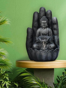 At Home by Nilkamal - Buddha & Hand Water Fountain Grey