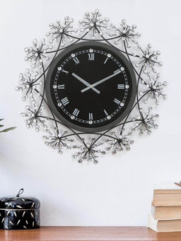 At Home by Nilkamal - Crystal Floral Wall Clock Black