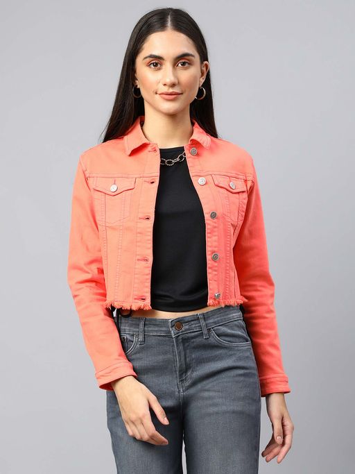 Ladies Jacket Cropped Orange Denim Jacket Buy Xpose Women