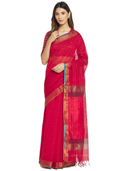 Fabindia - Red Maheshwari Cotton Silk Saree