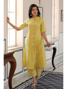 PIROH - Women's Cotton Printed A-Line Kurta & Palazzo Yellow (Set of 2)