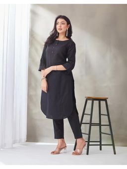 Fabindia - Black Linen Blend Slim Fit Pant and Kurta Set
