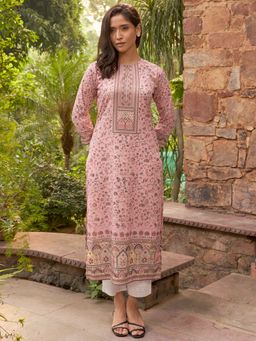 Libas - Peach Crepe Floral Printed Straight Kurta
