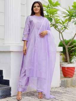 Libas - Womens Lavender Solid/Plain Kurta with Pant and Dupatta (Set of 3)