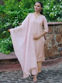 Libas - Womens Pink Embroidered Kurta with Pant and Dupatta (Set of 3)