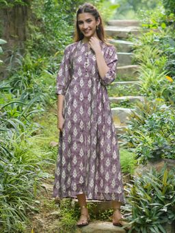 Libas - Mauve Printed Dress with a Flared Style & Pocket