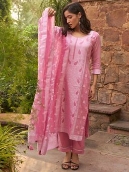 Libas - Women Pink Paisley Kurta with Pant and Dupatta (Set of 3)