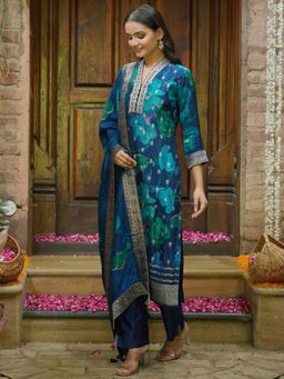 Libas - Women Kurta and Trousers with Dupatta Blue (Set of 3)