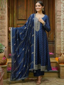 Libas - Women Kurta and Trousers with Dupatta Blue (Set of 3)
