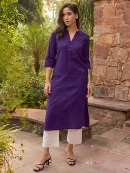 Libas - Purple Silk Blend Self Design One Side Pocket Detail Kurta