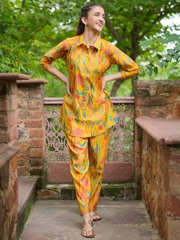 Libas - Womens Yellow Printed Co-Ord (Set of 2)