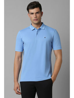 Louis Philippe - Men's Blue Solid Polo Neck T-Shirt