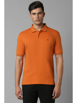 Louis Philippe - Men's Orange Solid Polo Neck T-Shirt