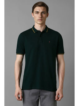Louis Philippe - Men's Green Solid Polo Neck T-Shirt