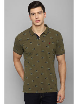 Louis Philippe - Men's Olive Print Polo Neck T-Shirt