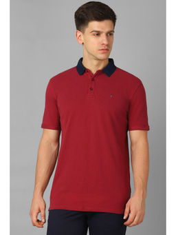 Louis Philippe - Men's Red Solid Polo Neck T-Shirt