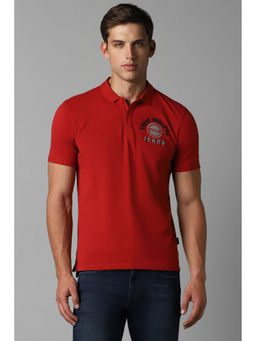Louis Philippe - Men's Red Solid Polo Neck T-Shirt