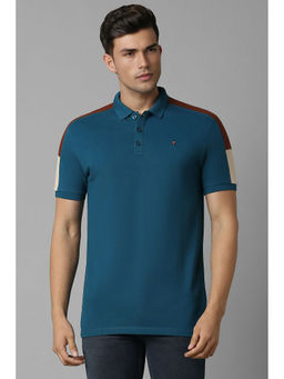 Louis Philippe - Men's Teal Solid Polo Neck T-Shirt