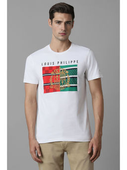 Louis Philippe - Men's White Print Crew Neck T-Shirt