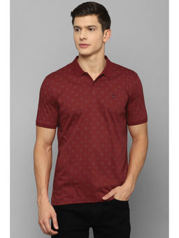 Louis Philippe - Men's Maroon Print Polo Neck T-Shirt