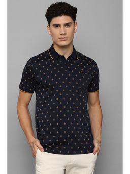 Louis Philippe - Men's Navy Blue Print Polo Neck T-Shirt