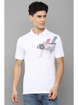 Louis Philippe - Men's White Print Polo Neck T-Shirt