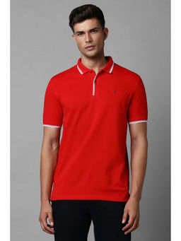 Louis Philippe - Men's Red Solid Polo Neck T-Shirt