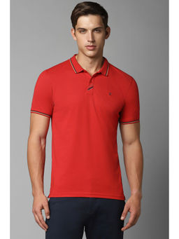Louis Philippe - Men's Red Solid Polo Neck T-Shirt