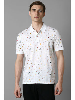 Louis Philippe - Men's White Print Polo Neck T-Shirt