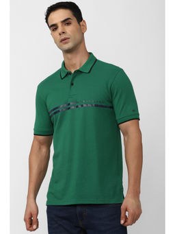 Peter England - Men's Green Print Collar Neck Polo T-Shirt