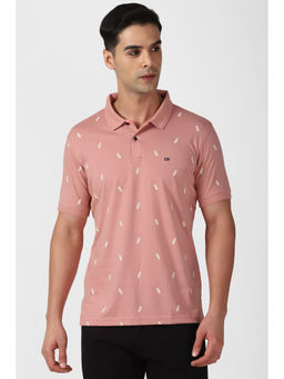 Peter England - Men's Pink Print Collar Neck Polo T-Shirt
