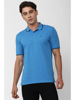 Peter England - Men's Blue Solid Collar Neck Polo T-Shirt