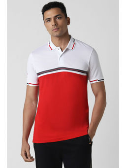 Van Heusen - Men's Red Colorblock Polo Neck T-Shirt