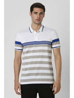 Van Heusen - Men's White Stripe Polo Neck T-Shirt
