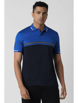 Van Heusen - Men's Navy Blue Colorblock Polo Neck T-Shirt