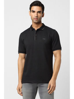 Van Heusen - Men's Black Solid Polo Neck T-Shirt