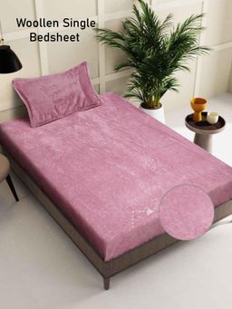 FABINALIV - Pink Solid Wollen Single Bedsheet with Pillow Cover