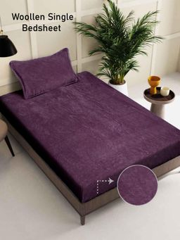 FABINALIV - Purple Solid Wollen Single Bedsheet with Pillow Cover