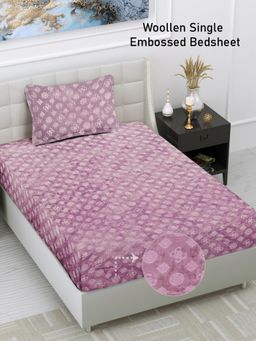FABINALIV - Pink Geometric Wollen Single Bedsheet with Pillow Cover (Pack of 2) (Single)