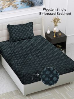 FABINALIV - Grey Geometric Wollen Single Bedsheet with Pillow Cover (Pack of 2) (Single)